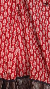 Red and Black Leaf Patterned Ajrakh Munga Handloom Cotton Saree